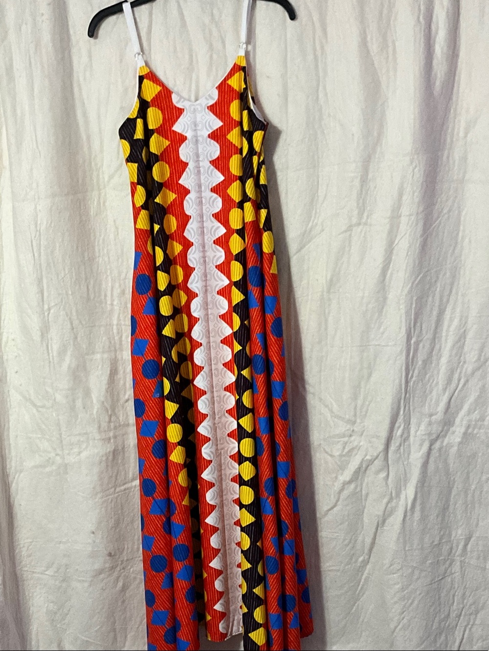Bold Geo Print Maxi Dress in Red, Blue & Yellow - Picture 3 of 3